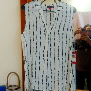NWT Vince Cumuto black & white semi sheer sleeveless blouse-M